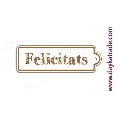 Etiqueta de tablero lacado blanco con mensaje grabado en catalán "Felicitats".