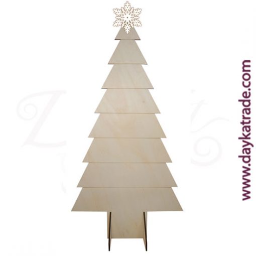 Abeto navideño con peana en madera de chopo con estrella en tablero lacado de Dayka. Decoración Navidad